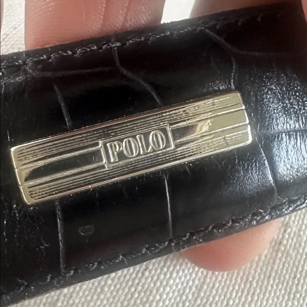 Polo Ralph Lauren Black Leather Crocodile Embossed Belt 42
